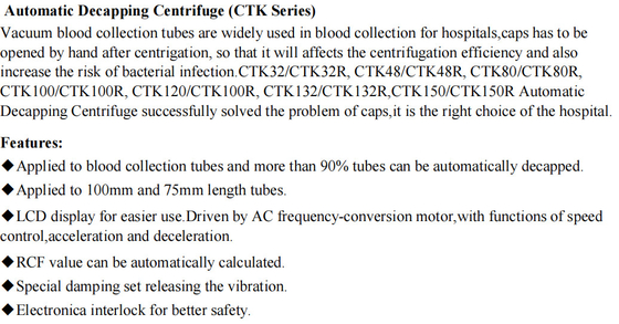 Centrifugeuse à basse vitesse 4000 tr/min CTK64R pour tubes sanguins Vacutainer 64 13x75mm/100mm