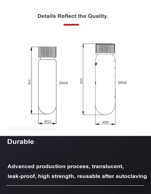 PP PPCO tube de centrifugeuse de matériau avec bouchon d'étanchéité 50 ml tube à grande vitesse max RCF 50000xg